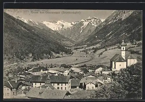 AK Gossensass am Brenner, Teilansicht mit Kirche und Talblick