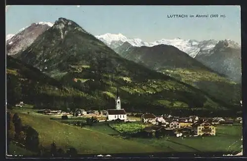 AK Luttach /Ahrntal, Gesamtansicht mit Bergpanorama aus der Vogelschau