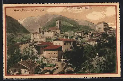AK Schenna /Alto Adige, Ortsansicht mit Bergblick aus der Vogelschau