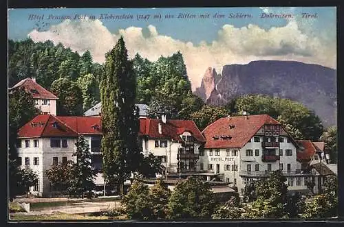 AK Klobenstein am Ritten, Hotel Pension Post mit dem Schlern