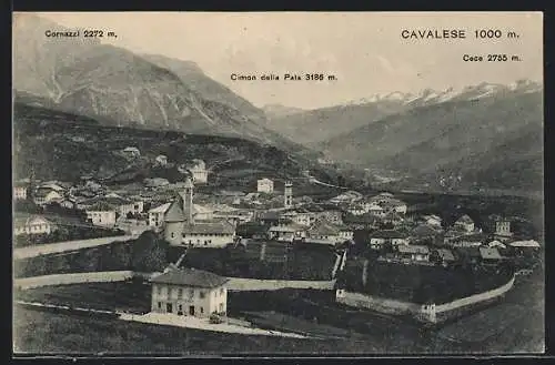 AK Cavalese, Ortsansicht mit Cornazzi, Cimon della Pala und Cece