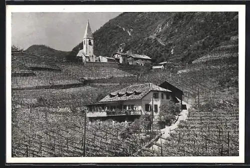 AK St. Magdalena b. Bozen, Gasthaus Untermoser mit Weinbergen