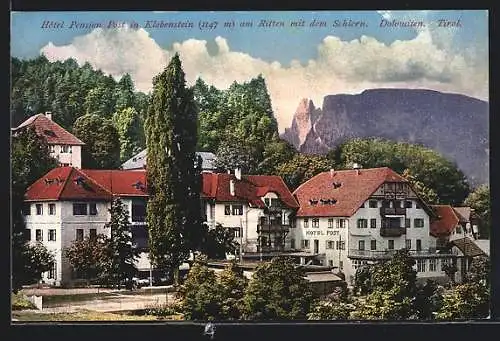 AK Klobenstein am Ritten, Hotel Pension Post mit dem Schlern
