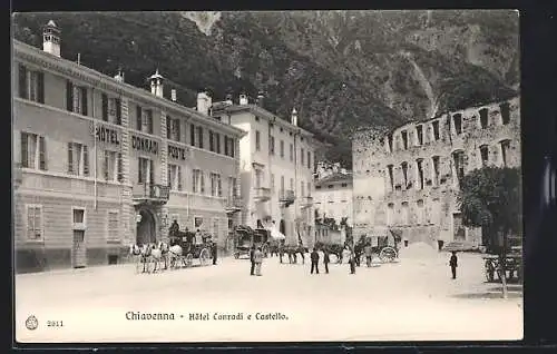 AK Chiavenna, Hôtel Conradi e Castello, Pferdekutschen