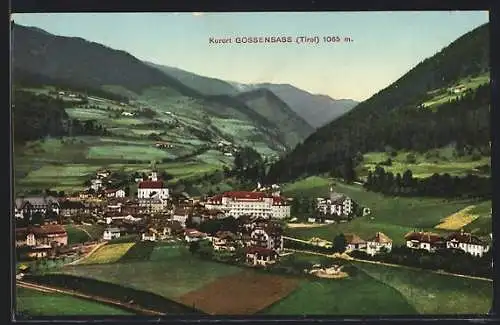 AK Gossensass /Tirol, Ortsansicht mit blühenden Feldern