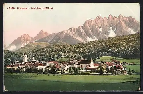 AK Innichen /Pustertal, Gesamtansicht mit Dolomitenkette