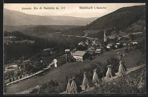 AK Mühlbach i. Pustertal, Ortsansicht mit Feldern