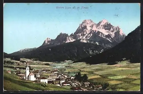 AK Sexten, Panorama mit Gebirgswand
