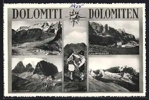 AK Pordoipass /Dolomiten, mit Sellapass, Grödnerpass und Marmolada