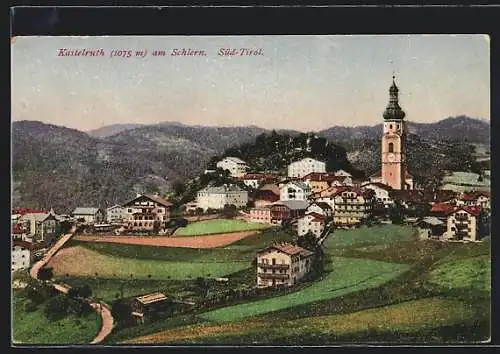 AK Kastelruth am Schlern, Totalansicht mit Blick zur Kirche