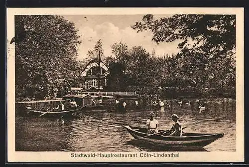 AK Köln-Lindenthal, Ruderpartie vor dem Stadtwald-Hauptrestaurant