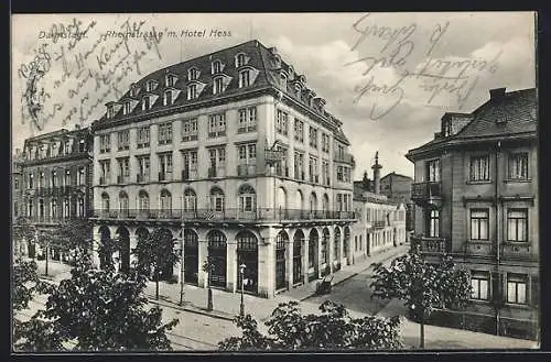AK Darmstadt, Rheinstrasse mit Hotel Hess