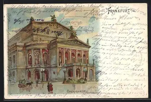 Lithographie Frankfurt /Main, Blick zum Opernhaus