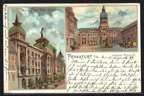 Lithographie Frankfurt, Ober-Post-Direktion, Innerer Posthof