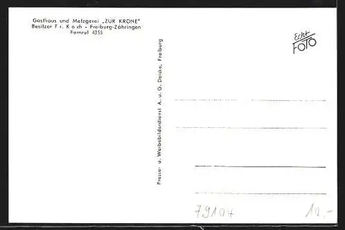 AK Freiburg-Zähringen, Gastraum vom Gasthaus und Metzgerei Zur Krone