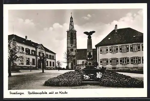 AK Denzlingen, Rathausplatz mit evangelischer Kirche