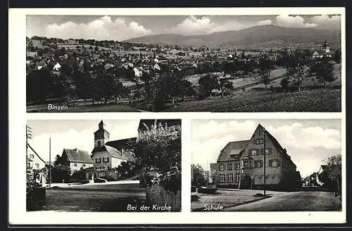 AK Binzen / Baden, Bei der Kirche, Schule, Ortsansicht