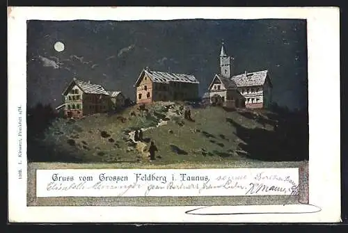 Künstler-AK Feldberg i. T., Ortsansicht, Mondnacht