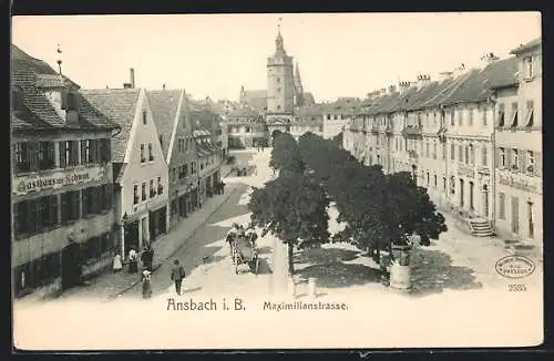 AK Ansbach i. B., Strassenpartie Maximilianstrasse mit Kutsche