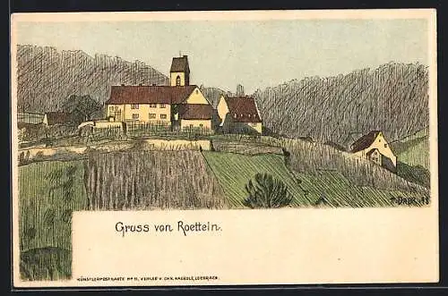 Künstler-Lithographie Hermann Daur: Roetteln, Gesamtansicht