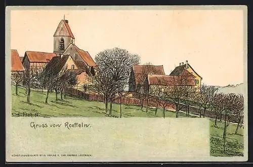 Künstler-Lithographie Hermann Daur: Roetteln, Totale