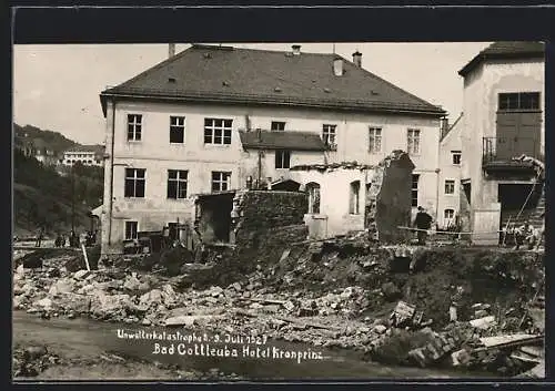 AK Bad Gottleuba, Hotel Kronprinz, Unwetterkatastrophe 1927, Einsturz