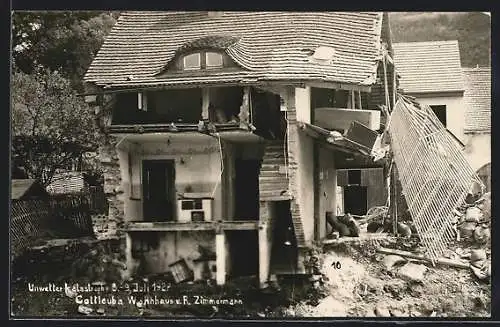 AK Gottleuba, Wohnhaus von R. Zimmermann ist eingestürzt, Unwetterkatastrophe von 1927