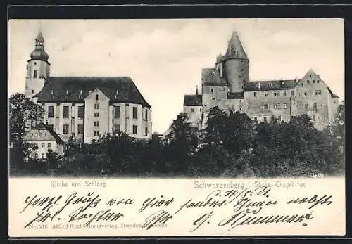 AK Schwarzenberg i. Sächs. Erzgebirge, Kirche und Schloss