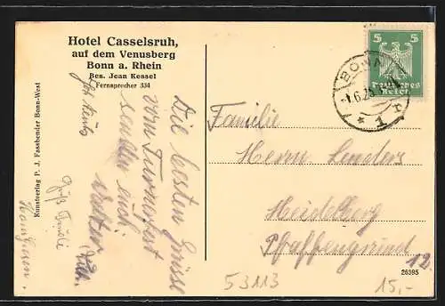 AK Bonn /Rhein, Gastgarten des Hotel Casselsruh, Bes. Jan Kessel