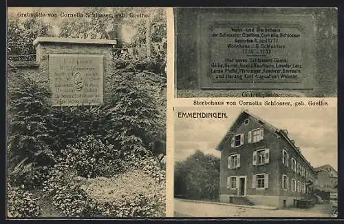 AK Emmendingen, Sterbehaus, Grabstätte und Gedenkplatte von Cornelis Schlosser
