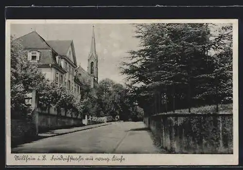 AK Müllheim, Wilhelmstrasse mit Kirche