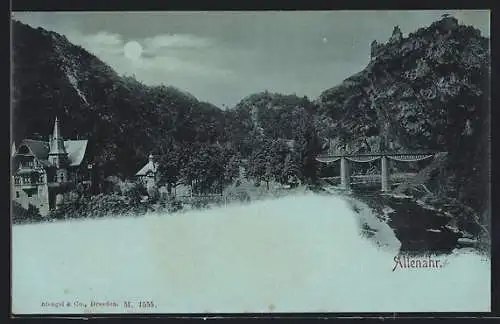 AK Altenahr, Uferpartie mit Brücke