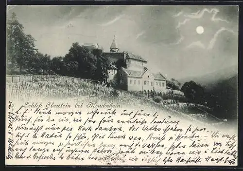 AK Baden-Baden, Schloss Eberstein im Mondschein mit Weinberg