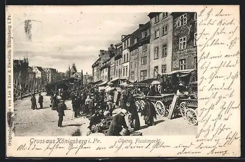 AK Königsberg i. Pr., Belebte Szene am oberen Fischmarkt