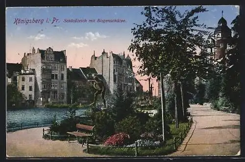 AK Königsberg, Schlosteich mit Bogenschütze