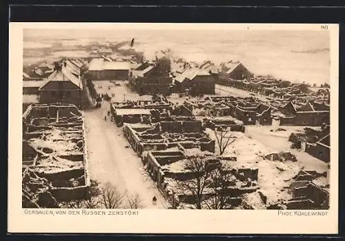 AK Gerdauen, Stadtpartie mit zerstörten Häusern, nach einem Angriff der russischen Armee