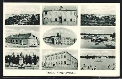 AK Nyergesujfaluból, Rathaus, Kloster, Denkmal, Dampfer