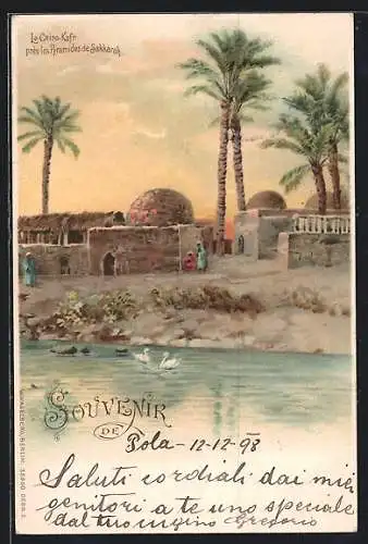 Lithographie Sakkarah, Dorf bei den Pyramiden