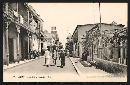 AK Suez, La Rue Colmar, Strassenpartie