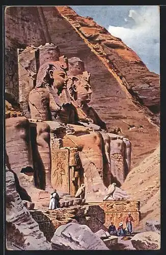 Künstler-AK Friedrich Perlberg: Les Colosses de Ramses à Abou Simbel