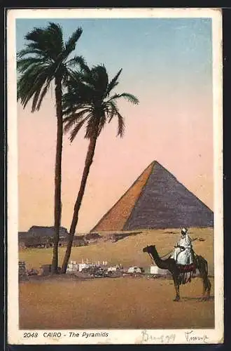 AK Cairo, The Pyramids, Kamelreiter
