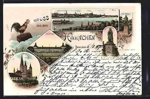 Lithographie Bonn, Münster, Universität und Arndt-Denkmal