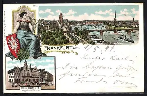 Lithographie Alt-Frankfurt, Stadtansicht und der Römer