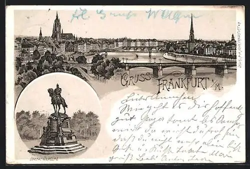 Lithographie Frankfurt, Denkmal Wilhelm I.