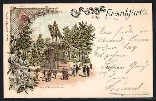 Lithographie Frankfurt a. M., Kaiser Wilhelm-Denkmal mit Besuchern