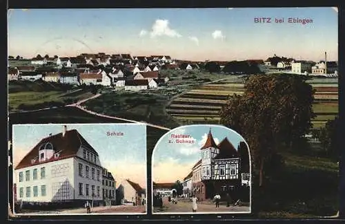 AK Bitz / Württ., Blick zum Ort, Schule, Restaurant zum Schwan