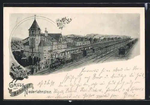 AK Niederlahnstein, Bahnhof aus der Vogelschau