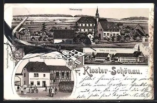 Lithographie Strüth - Kloster Schönau, Gasthof zur schönen Au P. Reichert Wwe., Totalansicht