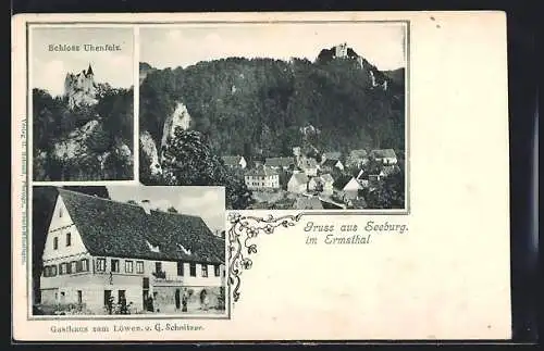 AK Seeburg /Ermsthal, Gasthaus zum Löwen G. Schnitzer, Schloss Uhenfels, Teilansicht