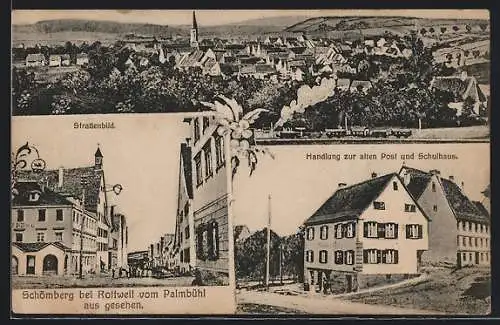 AK Schömberg / Rottweil, Strassenbild, Handlung zur alten Post und Schulhaus